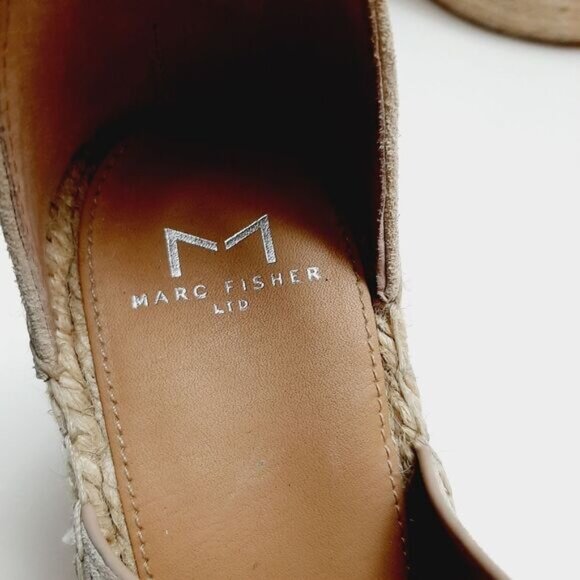 MARC FISHER \ Perforated Suede Open Toe Rope Platform Wedge Shoe Cream Beige 9 - Picture 13 of 16